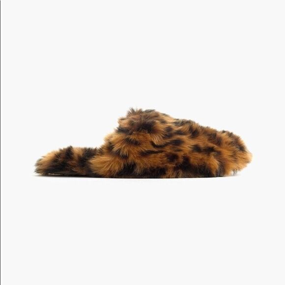J. CREW Fuzzy Leopard Print Mule Slip-On Slippers Brown Black 7 8 - Picture 3 of 7